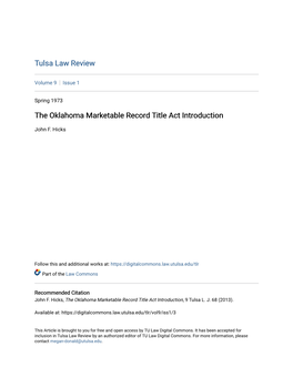 The Oklahoma Marketable Record Title Act Introduction