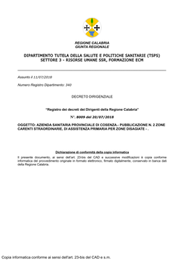 Dipartimento Tutela Della Salute E Politiche Sanitarie (Tsps) Settore 3 - Risorse Umane Ssr, Formazione Ecm