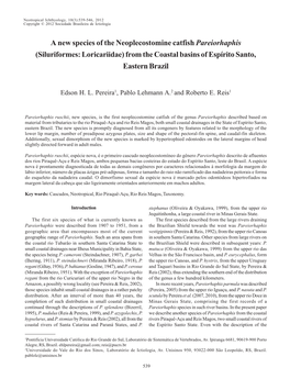 Siluriformes: Loricariidae) from the Coastal Basins of Espírito Santo, Eastern Brazil