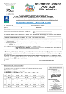 Août 2021 (Soit Une Période De 15 Journées) N° D’Enregistrement De L’Accueil : 0620125CL000220 - Lieu D’Implantation : Espace Enfance