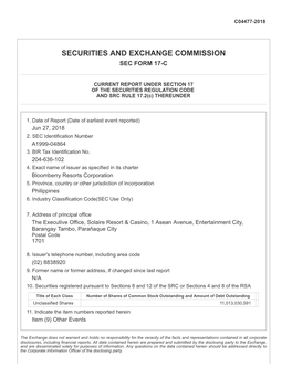 Securities and Exchange Commission Sec Form 17-C