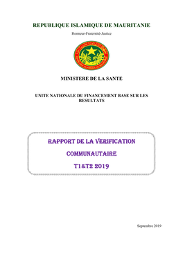 RAPPORT DE LA VERIFICATION COMMUNAUTAIRE T1&T2 2019