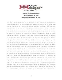 BOLETIN 5652 DE REGISTROS DEL 27 FEBRERO DE 2020 PUBLICADO 28 FEBRERO DE 2020 Para Los Efectos Señalados En El Artículo 70