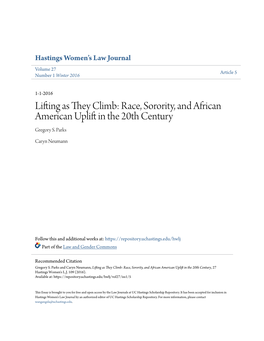 Race, Sorority, and African American Uplift in the 20Th Century