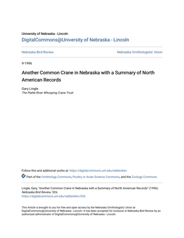 Another Common Crane in Nebraska with a Summary of North American Records