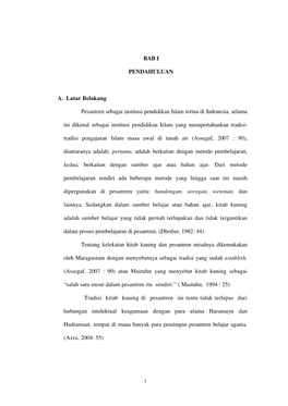 1 BAB I PENDAHULUAN A. Latar Belakang Pesantren Sebagai