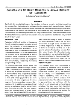 Constraints of Dairy Members in Alwar District of Rajasthan S