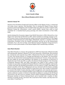 Lower Canada College Bios of Board Members (2015-‐2016) Amrick S. Bansal