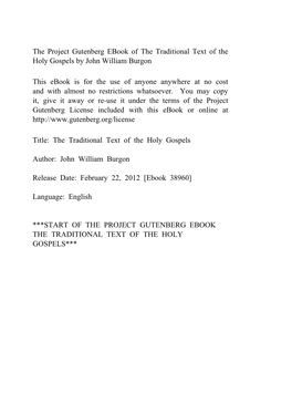 The Traditional Text of the Holy Gospels by John William Burgon