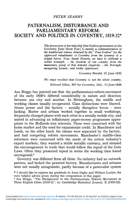 Paternalism, Disturbance and Parliamentary Reform: Society and Politics in Coventry, 1819-32*