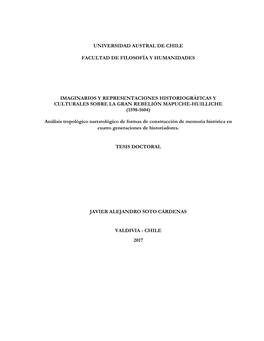 Universidad Austral De Chile Facultad De Filosofía Y Humanidades Imaginarios Y Representaciones Historiográficas Y Culturales