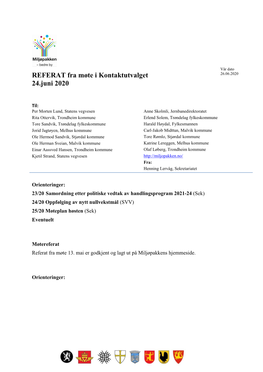 REFERAT Fra Møte I Kontaktutvalget 26.06.2020 24.Juni 2020