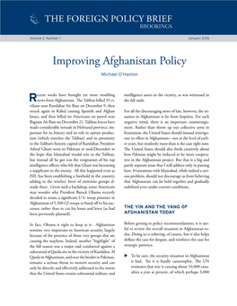 Improving Afghanistan Policy Michael O’Hanlon