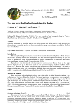 Two New Records of Leaf Pathogenic Fungi in Turkey