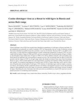 Canine Distemper Virus As a Threat to Wild Tigers in Russia and Across