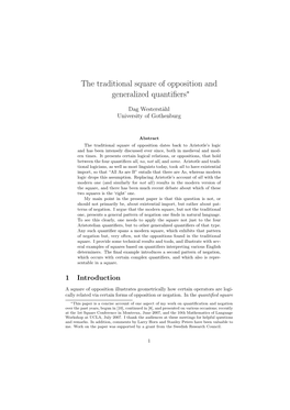 The Traditional Square of Opposition and Generalized Quantifiers