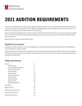 2021 Audition Requirements