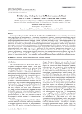 DNA Barcoding of Fish Species from the Mediterranean Coast of Israel A