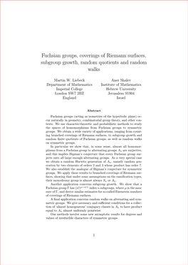 Fuchsian Groups, Coverings of Riemann Surfaces, Subgroup Growth, Random Quotients and Random Walks