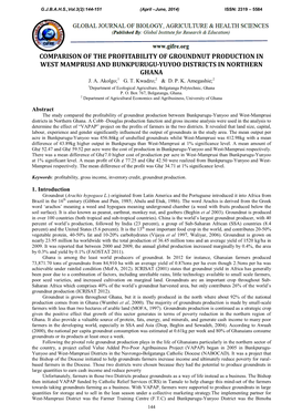 Comparison of the Profitability of Groundnut Production in West Mamprusi and Bunkpurugu-Yuyoo Districts in Northern Ghana J