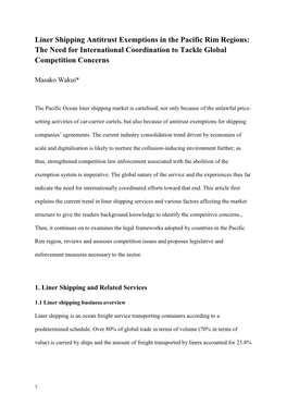 Liner Shipping Antitrust Exemptions in the Pacific Rim Regions: the Need for International Coordination to Tackle Global Competition Concerns