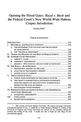 Rasul V. Bush and the Federal Court's New World-Wide Habeas Corpus Jurisdiction