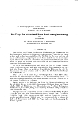 Zur Frage Der Würmeiszeitlichen Brockenvergletscherung Von Erwinmücke Mit 1 Karte, 2 Profilen Und 19 Abbildungen (Eingegangen Am 1