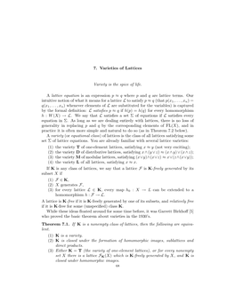 7. Varieties of Lattices