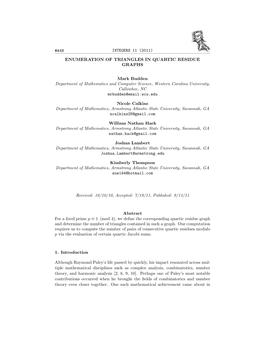 A48 Integers 11 (2011) Enumeration of Triangles in Quartic Residue