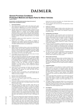 General Purchase Conditions Production Material and Spare Parts for Motor Vehicles Version 10/2018