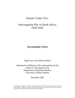 Gender Under Fire: Interrogating War in South Africa, 1939-1945