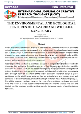 The Environmental and Ecological Features of Hazaribagh Wildlife Sanctuary