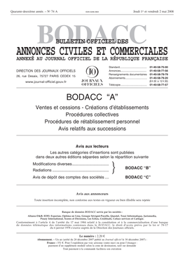 Bodacc Bulletin Officiel Des Annonces Civiles Et Commerciales Annexé Au