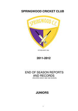 Springwood Cricket Club 2011-2012 End of Season Reports