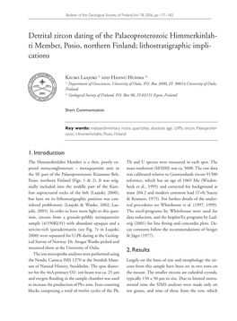 Detrital Zircon Dating of the Palaeoproterozoic Himmerkinlah- Ti Member, Posio, Northern Finland; Lithostratigraphic Impli- Cations