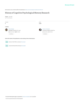 History of Cognitive Psychological Memory Research