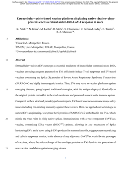 Extracellular Vesicle-Based Vaccine Platform Displaying Native Viral Envelope Proteins Elicits a Robust Anti-SARS-Cov-2 Response in Mice