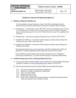 HIGH HAZARD GAS Review Date: 09/23/2019