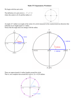 Math 175 Trigonometry Worksheet We Begin with the Unit Circle. The