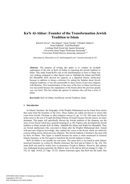 Ka'b Al-Ahbar: Founder of the Transformation Jewish Tradition to Islam