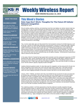 Weekly Wireless Report WEEK ENDING November 21, 2014