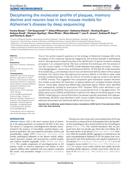 Deciphering the Molecular Profile of Plaques, Memory Decline And