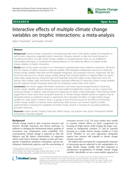 Interactive Effects of Multiple Climate Change Variables on Trophic Interactions: a Meta-Analysis Adam E Rosenblatt1* and Oswald J Schmitz2