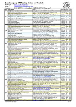 Essex Intergroup AA Meetings (Online and Physical) SERVICE