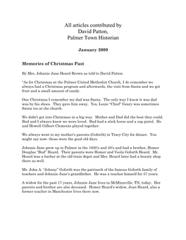 Articles Contributed by David Patton, Palmer Town Historian