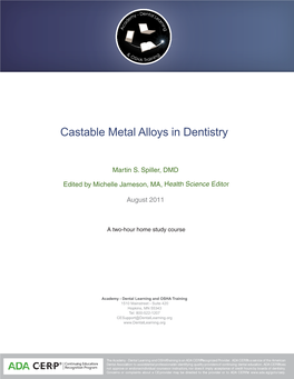 Castable Metal Alloys in Dentistry