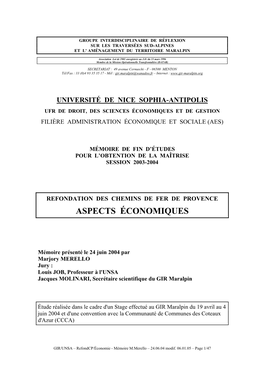 Aspects Économiques