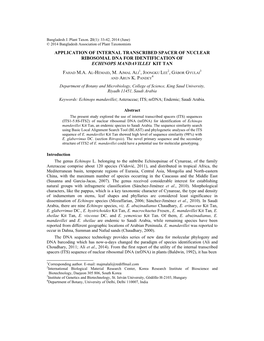 Application of Internal Transcribed Spacer of Nuclear Ribosomal Dna for Identification of Echinops Mandavillei Kit Tan Fahad M