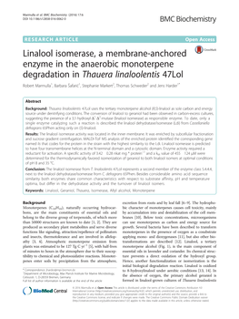 Linalool Isomerase, a Membrane-Anchored Enzyme in The