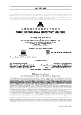 ANHUI EXPRESSWAY COMPANY LIMITED App.1A.1 (A Joint Stock Limited Company Incorporated in the People’S Republic of China with Limited Liability) App.1A 5